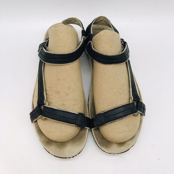 Teva 4218 Black Leather Sandal Women's 7 Hook & Loop Slip Resistant Strappy Shoe - Picture 5 of 9